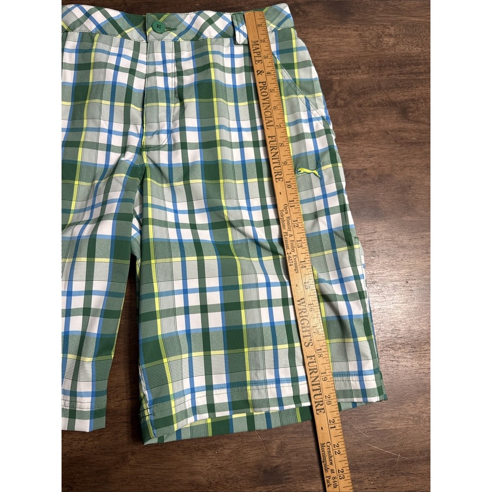 Puma Golf Shorts Mens 32 Green Plaid Performance Bermuda Preppy Casual Walking - Picture 9 of 11